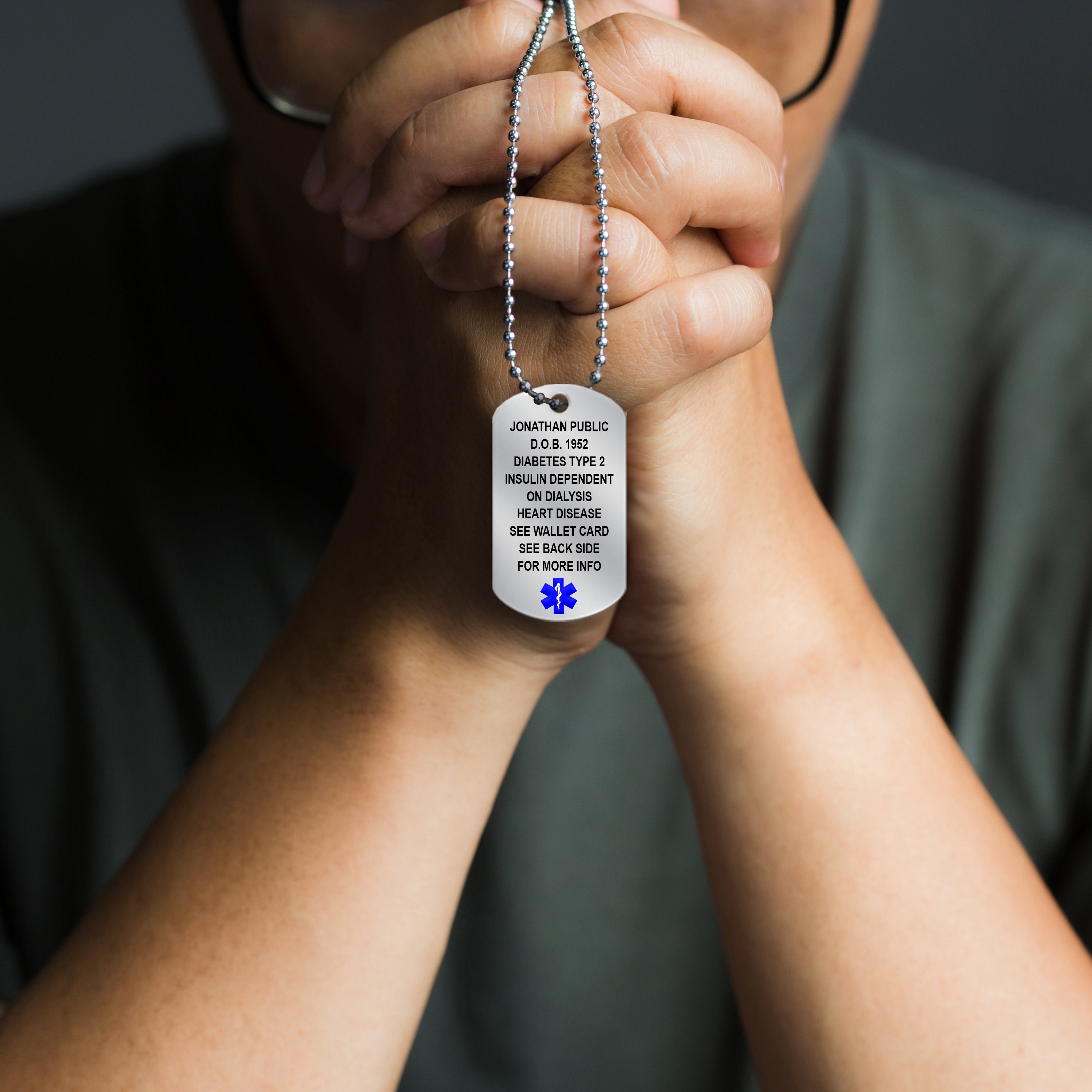 Custom Medical ID Necklace - Personalized Stainless Steel Dog Tag With Engraving, 20-28 Inch Chain For Men & Women