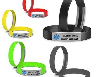 Diabetes Type 2 Insulin Dependent Medical Alert Silicone Bracelet with ID Cards