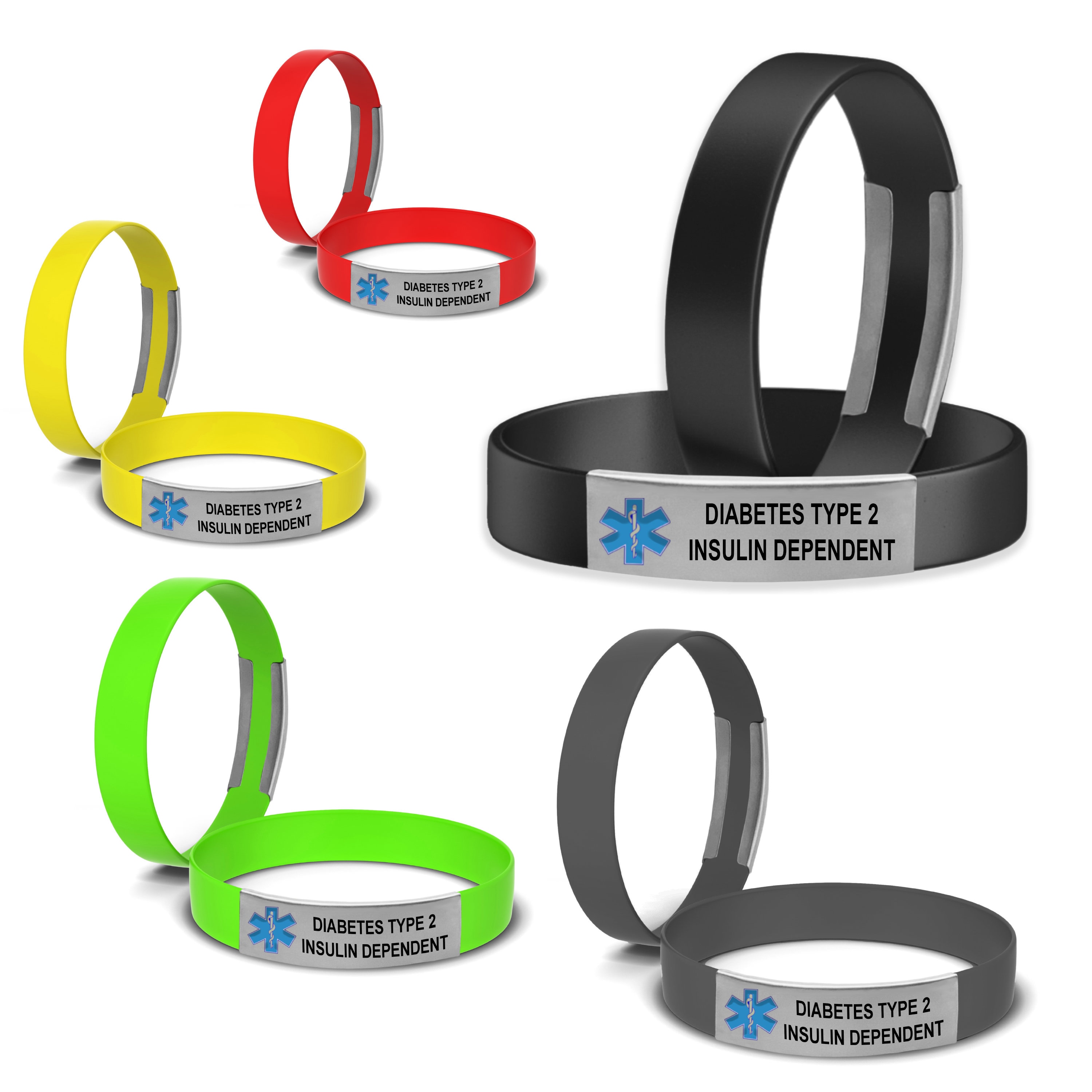 Diabetes Type 2 Insulin Dependent Medical Alert Bracelets for Men and Women Silicone ID Includes 4 Pack Emergency Medical Alert ID Cards Etsy