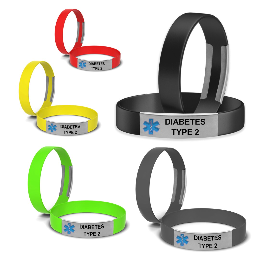 Medical Alert Bracelets Diabetes Type 2 for Men and Women Silicone ID