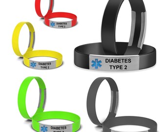 Diabetes Type 2 Medical Alert Silicone Bracelet with ID Cards