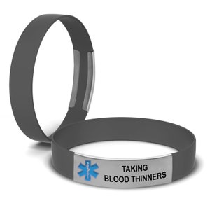 Medical Alert Bracelets Taking Blood Thinners Silicone ID 4 Pack Emergency Wallet Cards Waterproof Rubber Medic Jewelry for Men Women