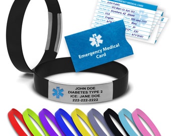 Medical Alert Bracelet - Medical ID Bracelet for Men Women and Children - ID Bracelets - Includes Emergency Medical Card