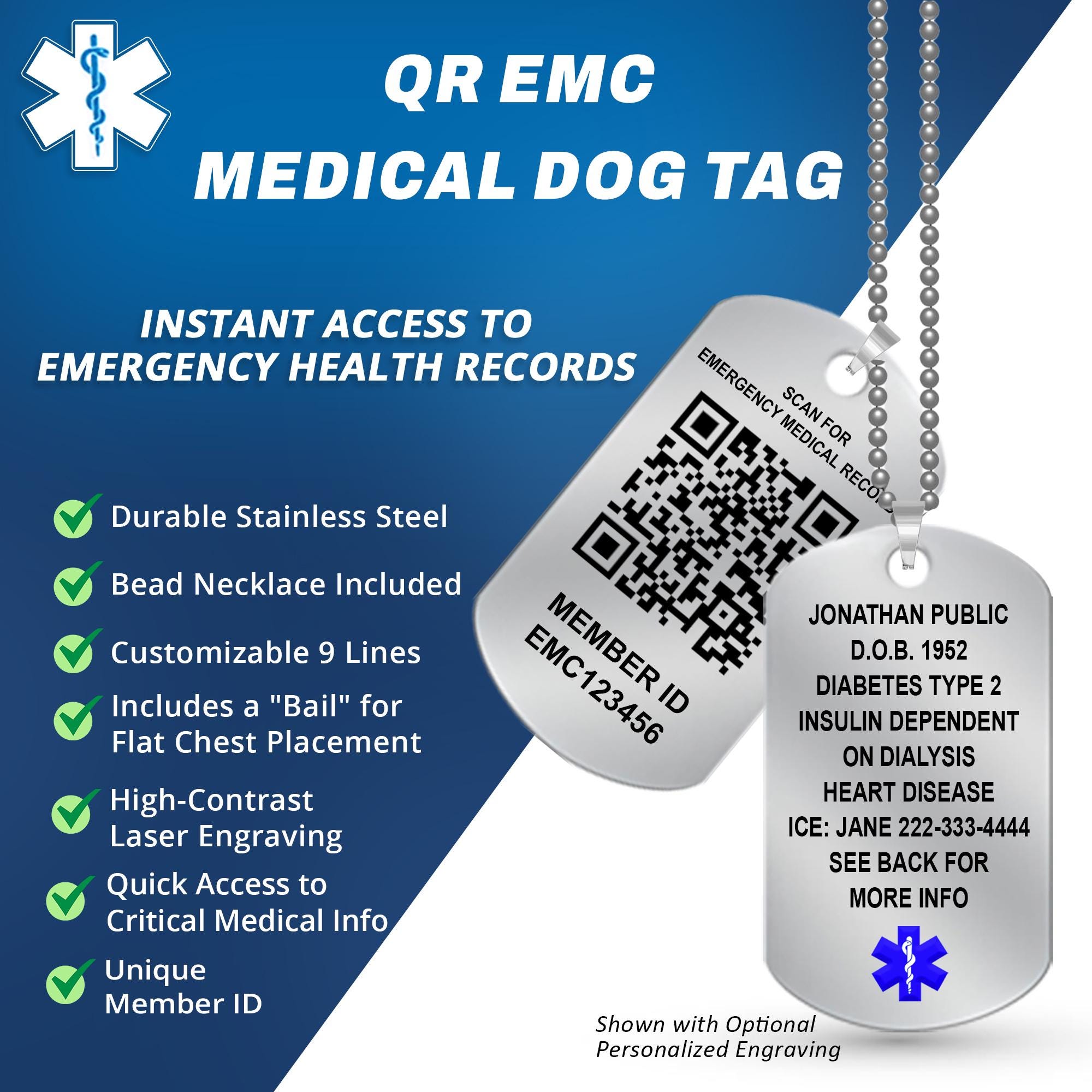 Medical Alert Necklace QR Code, Custom Medical ID Dog Tag Necklace ...