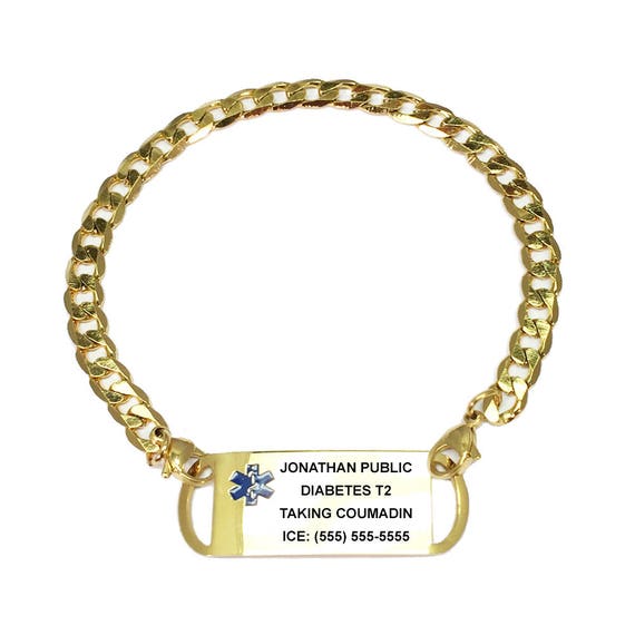 Medical Alert Bracelet Ladies Gold Plated Curb Link Stainless | Etsy