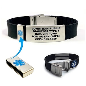 Medical ID Bracelet with Optional Medical ID Badge - Hypoallergenic, Waterproof, Free Laser Engraving, Eight Colors, Free Standard Shipping