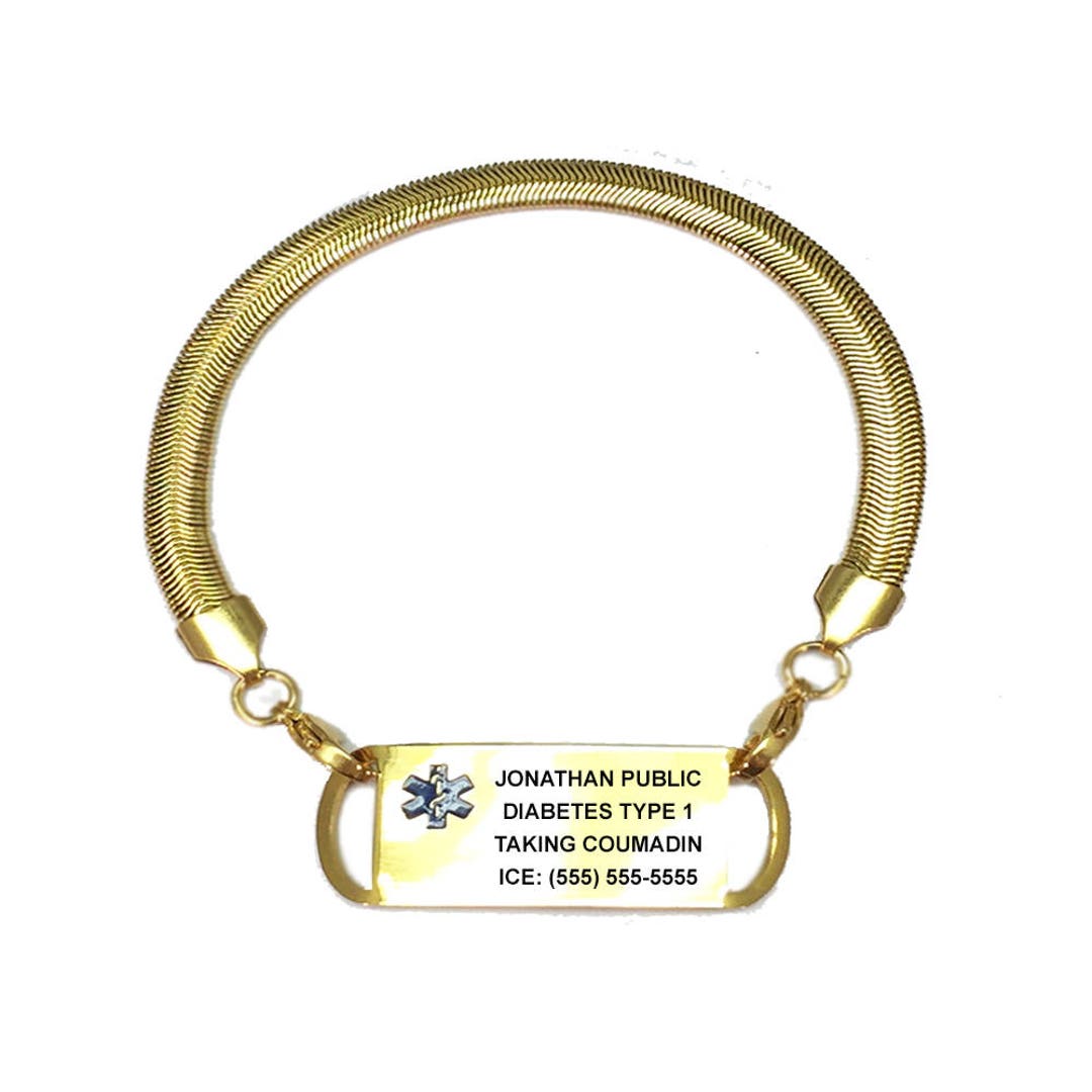 Medical Alert Bracelet Ladies Chevron Pattern Gold Plated - Etsy