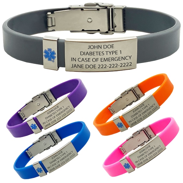 Medical Alert ID Bracelet UltraSlim - ID Bracelet for Kids, Teens, Adults. Custom Engraved - Includes Emergency Medical Alert Wallet Card