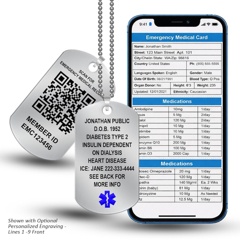 Medical Alert Necklace QR Code, Custom Medical ID Dog Tag Necklace ...
