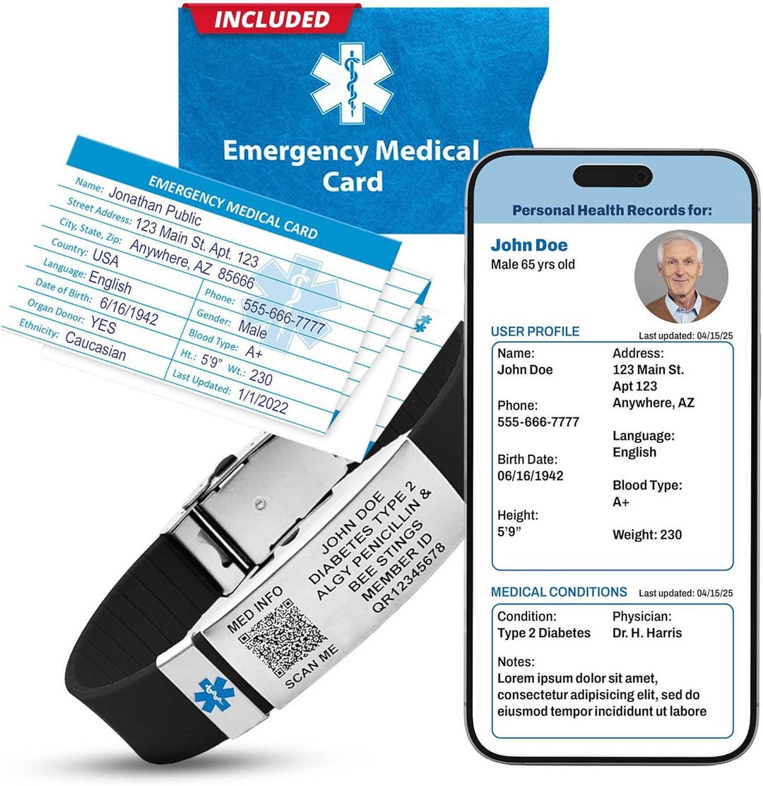 Custom Medical Alert Bracelet QR Code, Engraved Medical ID Bracelet for ...