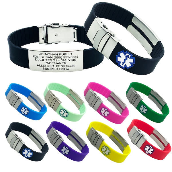 Sport Medical Alert Bracelet - Medical ID Bracelet with Custom Colors, Emergency Card Included, Optional Extra Card