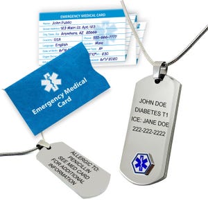 Engraved Titanium Medical Tag, Lightweight Anodized Titanium Material, Includes 27 Inch Chain, Medical Alert Necklace for Women and Men