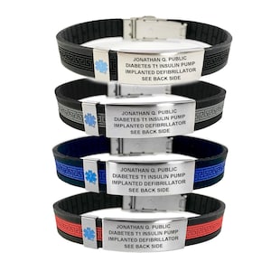 Designer Medizinischer Alarm Armbänder für Frauen UltraSlim: Hypoallergenes, wasserdichtes Silikonarmband inklusive Gravur, Versand Wallet Card