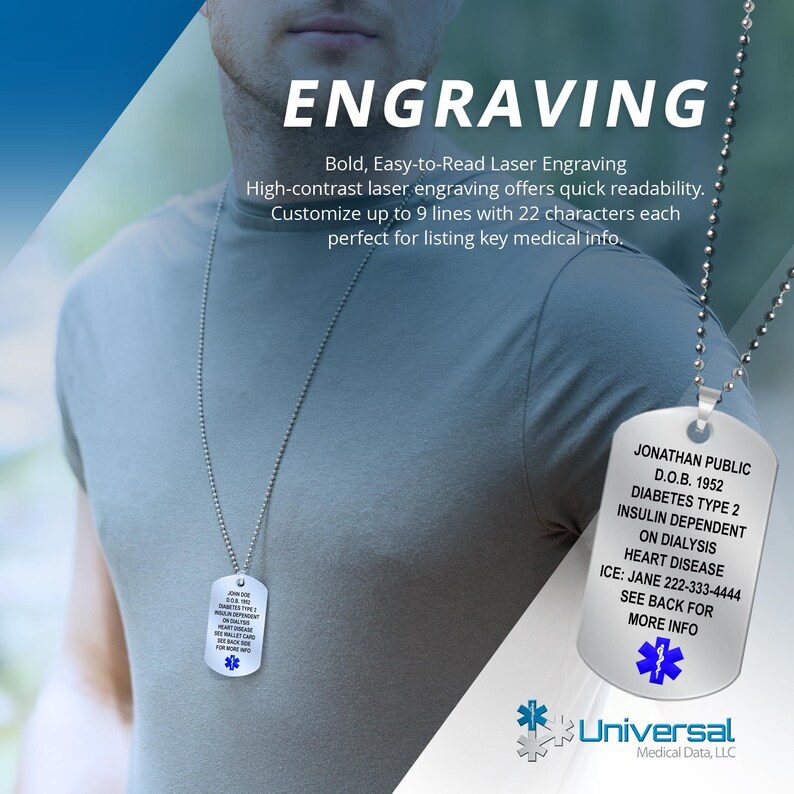 Medical Alert Necklace QR Code, Custom Medical ID Dog Tag Necklace ...