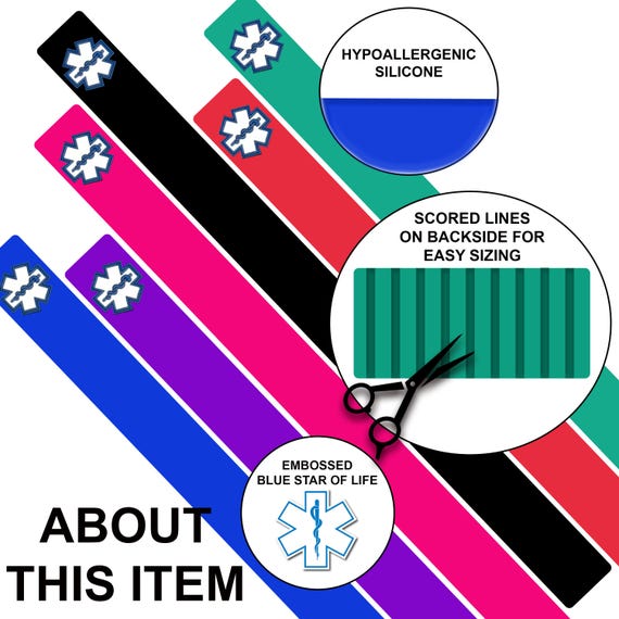 Sport Medical Alert Bracelet Replacement Band & Clasp - Hypoallergenic Silicone, Blue
