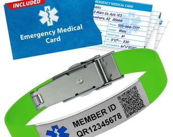 QR Code Medical ID Bracelet – Adjustable Silicone Band, Emergency Card