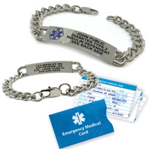 Medical Alert Bracelet - Medical Alert Bracelet for Men - Stainless Steel Traditional Style - Custom Engraved Sizes 7.0&quot; - 9.0&quot; …