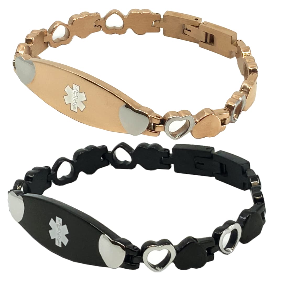 Medical Alert Jewelry for Women Select Rose Gold or Black & Silver