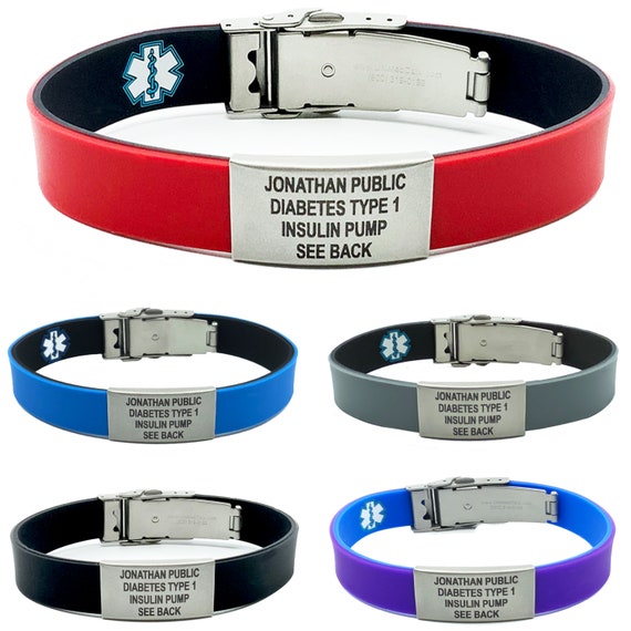 Grand Made Bracciale Medico Regolabile In Silicone E Acciaio Inox | Inciso Laser Personalizzato