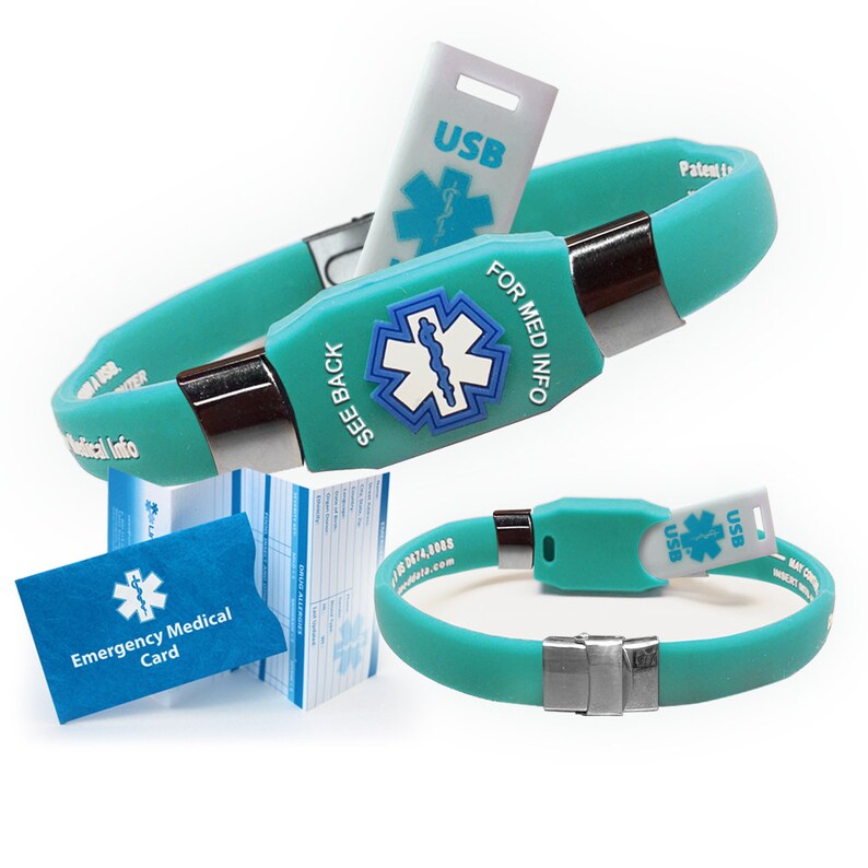 Medical Alert Bracelet Elite 2 GB USB Waterproof Teal Etsy