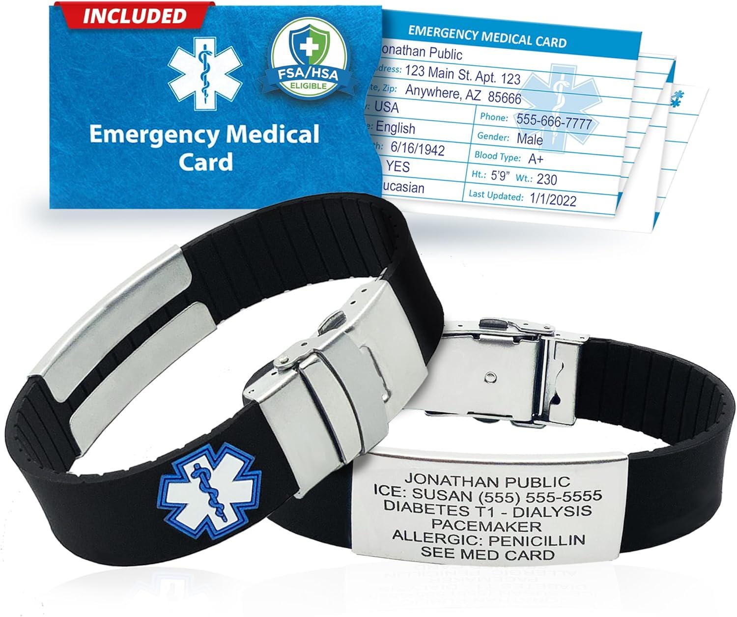 Verstelbare Siliconen Medische Alert Epilepsie Armband voor Vrouwen Mannen Kids Star of Life Medic Epilepsie Bewustzijn Polsband Med Sieraden om Alarm, 23 cm, Roestvrij staal Siliconen