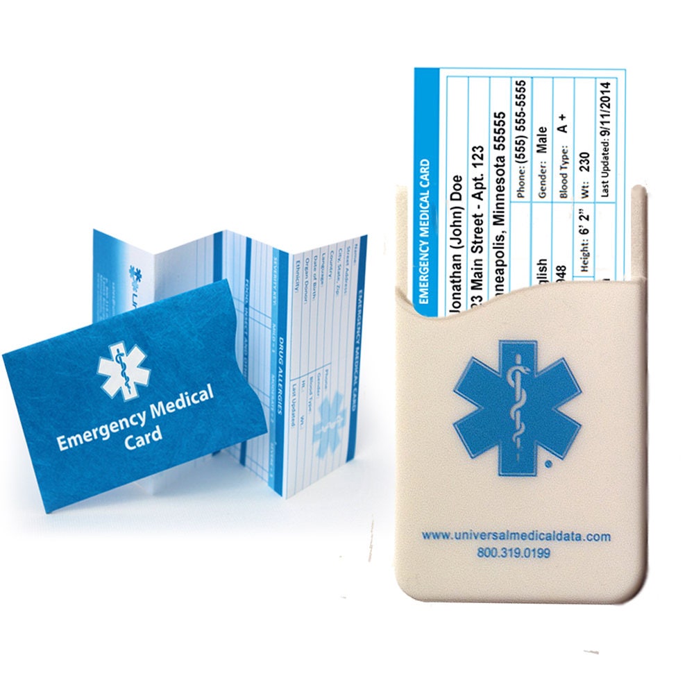Package of 4 Medical ID Emergency Medical Cards wtih Tyvek Etsy