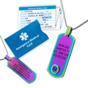 Rainbow Titanium Medical Tag (27 Inch) Emergency Alert for Seniors Anodized Titanium Dog Tag, Medical Alert Necklace for Men and Women