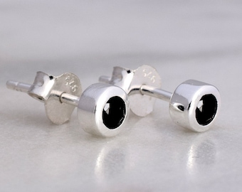 Tiny Black Crystal Stud Earrings, Sterling Silver (4mm)
