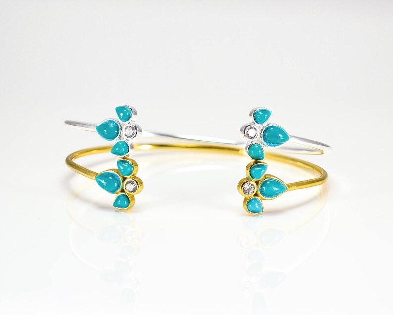 Gold Turquoise Jewelry Turquoise Flower Bracelet Synthetic Turquoise Bracelet Turquoise Adjustable Bracelet Dainty Turquoise Bangle