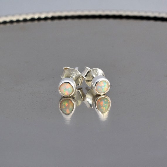 6mm Pink Square Sterling Silver Synthetic Opal Stud Earrings