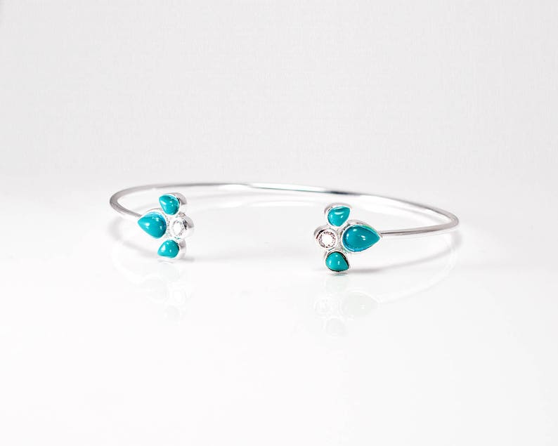 Gold Turquoise Jewelry Turquoise Flower Bracelet Synthetic Turquoise Bracelet Turquoise Adjustable Bracelet Dainty Turquoise Bangle