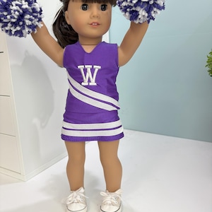 University of Washinton Cheer outfit for your American girl or 18&quot; doll.  Pom poms are included. #40