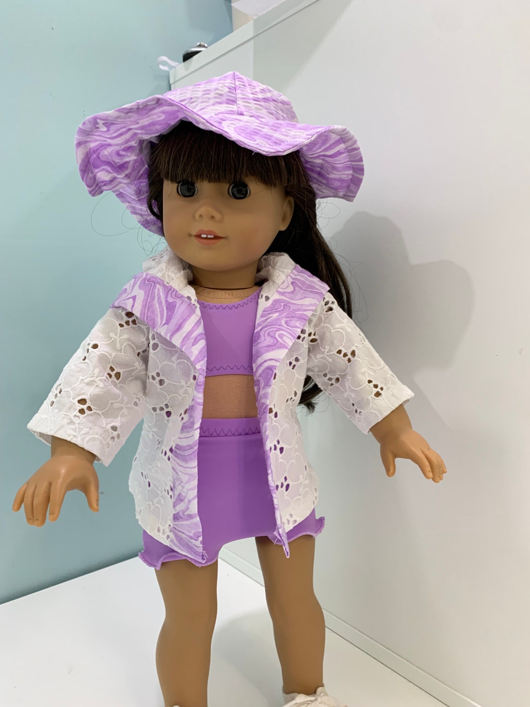 American Girl Bathing Suit With Hat and Coverup. Fits Most F18in Dolls