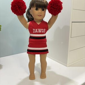 Georgia Dawgs cheer outfit for your American girl or 18&quot; doll.  Matching pom poms are included. #137