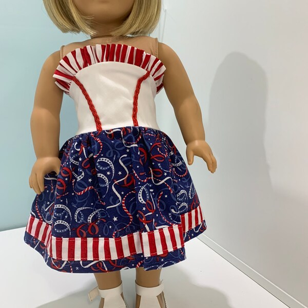 American girl 4th of July holiday dress.  Fits most 18 in dolls as well.