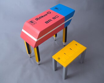 Big Eraser and ruler school desk kids office pencil legs // Eraser and ruler kids desk and pencil legs