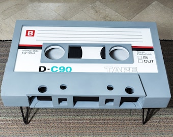 CASSETTE TAPE TABLE // Vintage 80s wooden cassette table