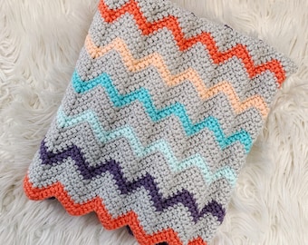 The Parade of Stripes Chevron Blanket By YarnHookNeedles