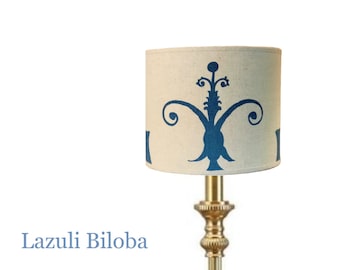 Drum shade 20cm Paloma blue de Boussac fabric printed with 18th century Baroque motifs, French garden