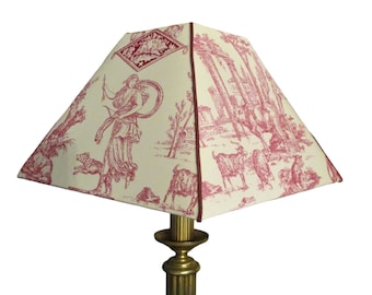 pyramid lampshade cotton with black and off-white toile de Jouy patterns: variations on the mythological theme of Diana the Huntress