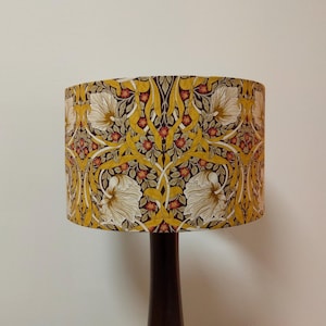 Drum shade printed cotton William Morris Burnets and ochre and green poppies