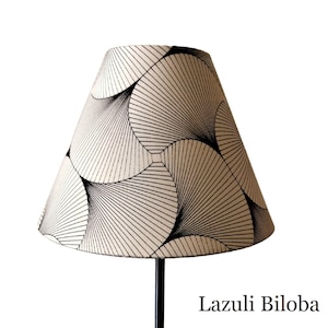 Graphic black and white conical lampshade 20cm with gingko biloba leaves