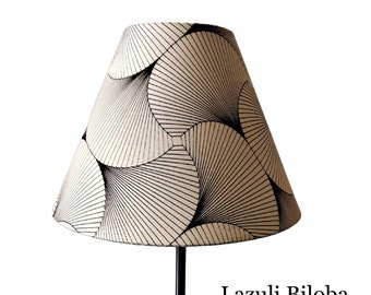 Graphic black and white conical lampshade 20cm with gingko biloba leaves