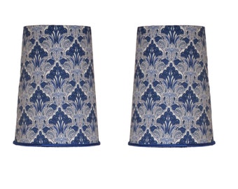 pair of clip-on lampshades flame clamp 14cm cotton printed Ianthe blue from Liberty of London