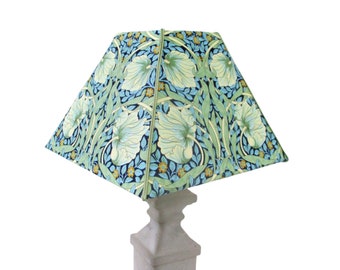 pyramid lampshade 20cm printed cotton William Morris Burnets and blue and green poppies