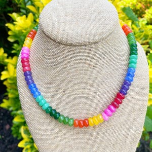 Rainbow Colored Mixed Rondelle Necklace, Summertime, Rondelle Necklace