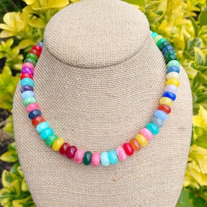 Rainbow Colored Mixed Rondelle Necklace, Summertime, Rondelle Necklace