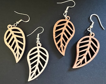 Lightweight Wood Leaf Earrings | Unique Nature Inspired Jewelry | Wood Dangle Earrings | Boho Wood Earrings | Gift for Her