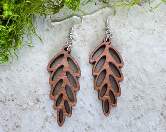 Lightweight Wood Pine Cone Vine Earrings | Unique Nature Inspired Jewelry | Boho Wood Earrings | Sterling Silver Wires | Gift for Her