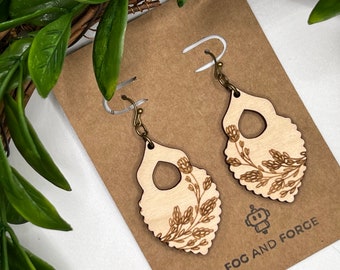 Cascading Branch Scalloped Dangle Earrings | Lightweight Wood Earrings | Unique Boho Inspired Jewelry | Hypoallergenic Wires | Gift for Her